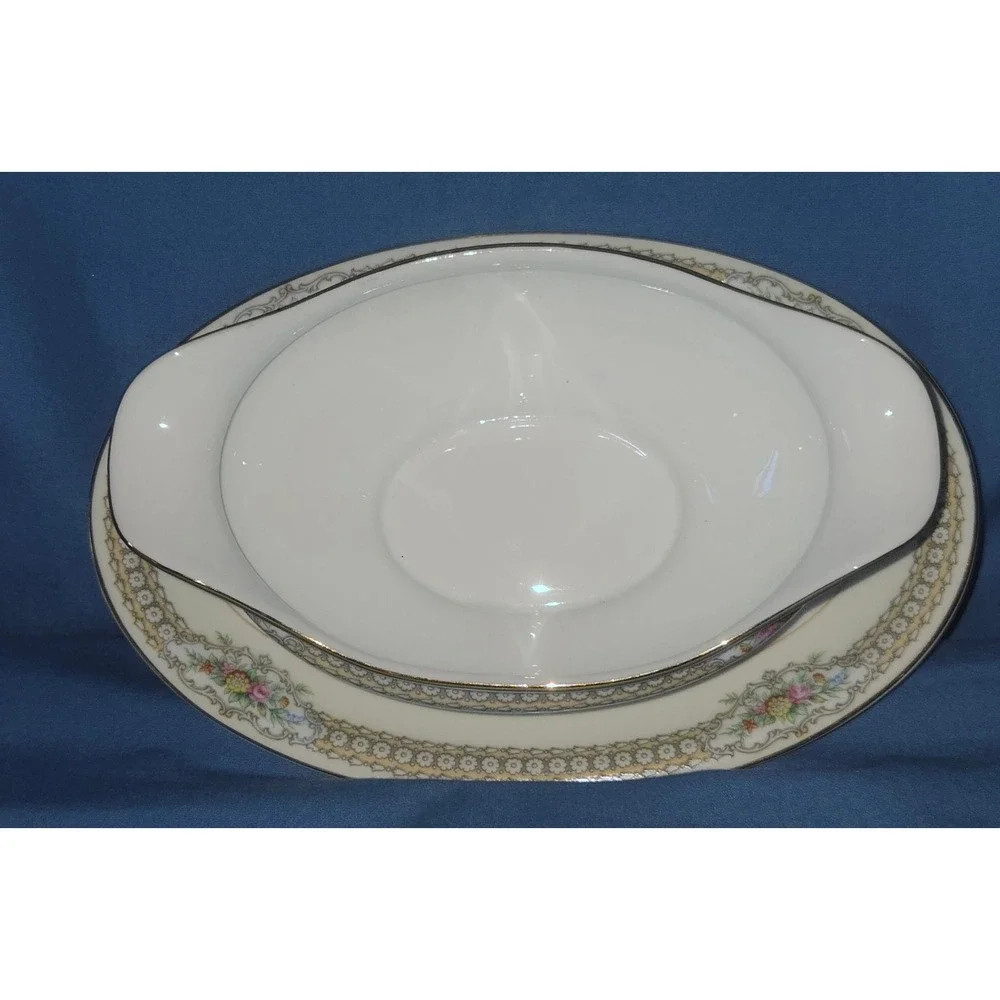 Noritake China Rodista 590 Gravy Boat Attached Underplate Vintage Japan Gold
